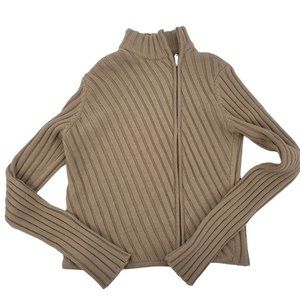 Sisley by Benetton Tan Sweater Medium Asymmetrical Zipper Cardigan